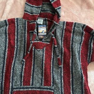 Red and Gray Striped Baja Hoodie